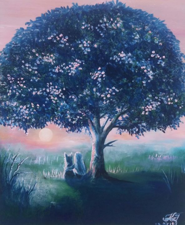 Painting titled "Magic tree" by Galina Morozova, Original Artwork, Oil