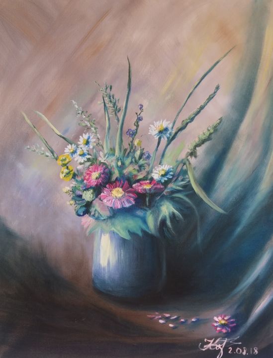 Painting titled "Summer flowers" by Galina Morozova, Original Artwork, Oil