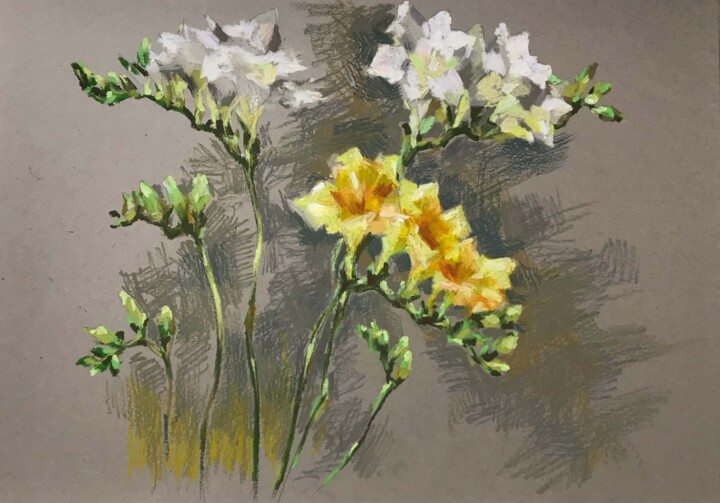 Schilderij getiteld "Yellow flower" door Galina Poloz, Origineel Kunstwerk, Pastel