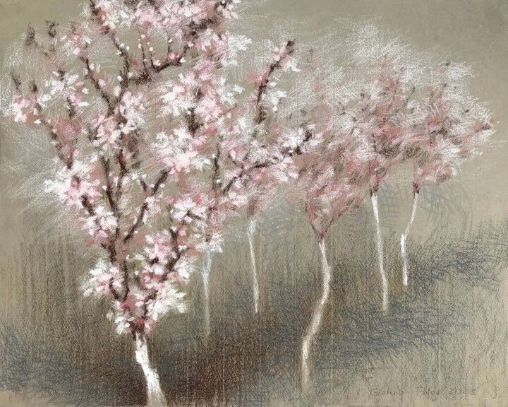 Drawing titled "Spring peach garden…" by Galina Poloz, Original Artwork, Pastel
