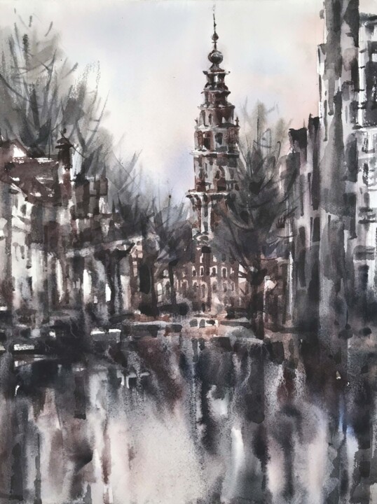 Pittura intitolato "Amsterdam" da Galina Poloz, Opera d'arte originale, Acquarello