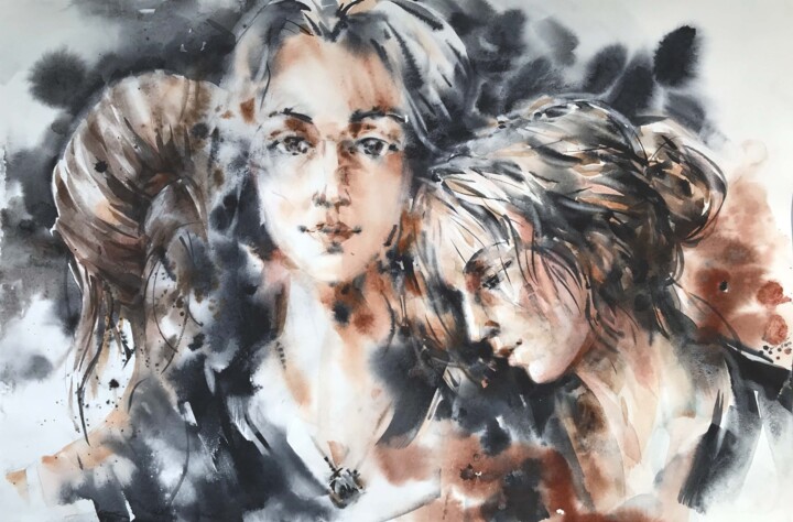 Painting titled "Three sisters" by Galina Poloz, Original Artwork, Watercolor