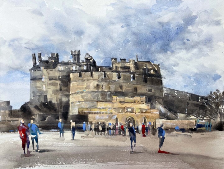 Peinture intitulée "Edinburgh Castle." par Galina Poloz, Œuvre d'art originale, Aquarelle
