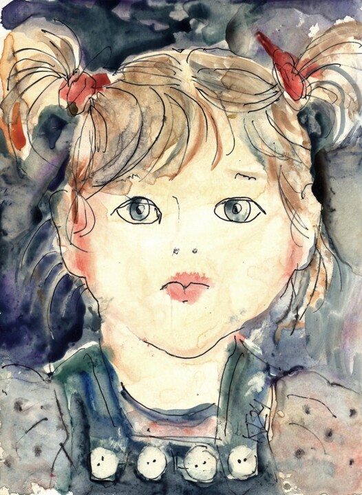 Drawing titled "Ksyusha" by Galina Sara, Original Artwork, Watercolor