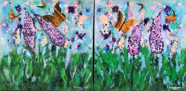 Painting titled "Butterflies  Whispe…" by Galina Scobioala, Original Artwork, Acrylic