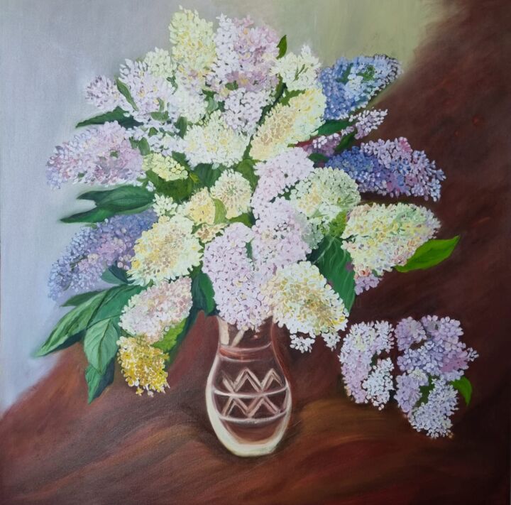 Painting titled "Lilac flower scent" by Galina Scobioala, Original Artwork, Oil