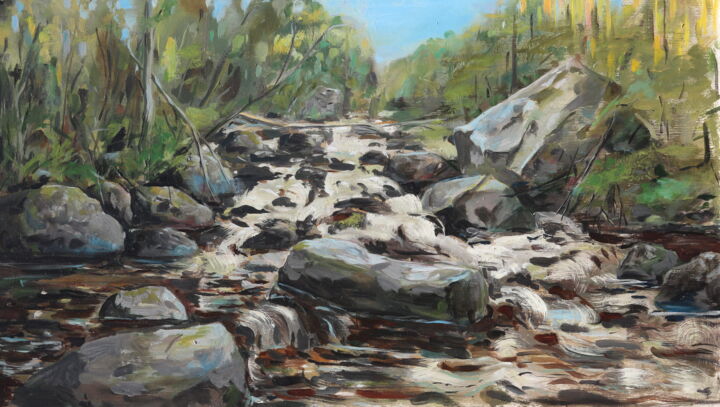 Painting titled "Rapids on the Vichk…" by Galina Shepeleva, Original Artwork, Oil