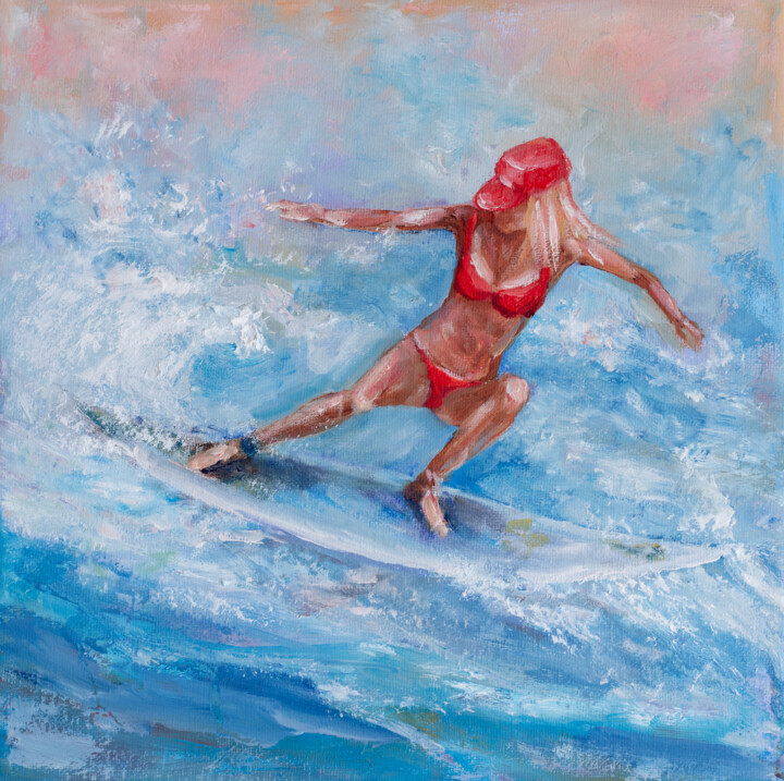 Painting titled "Surfing. On the wav…" by Galina Vasiljeva, Original Artwork, Oil