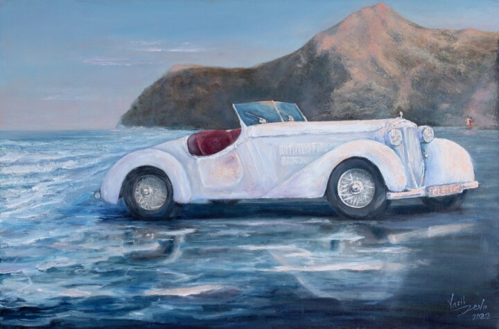 제목이 "White convertible.…"인 미술작품 Galina Vasiljeva로, 원작, 기름