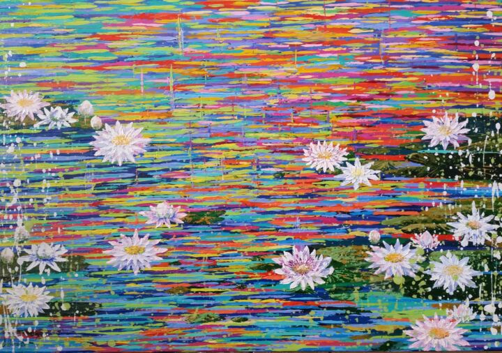 Картина под названием "L'étang aux lotus" - Galina N, Подлинное произведение искусства, Акрил