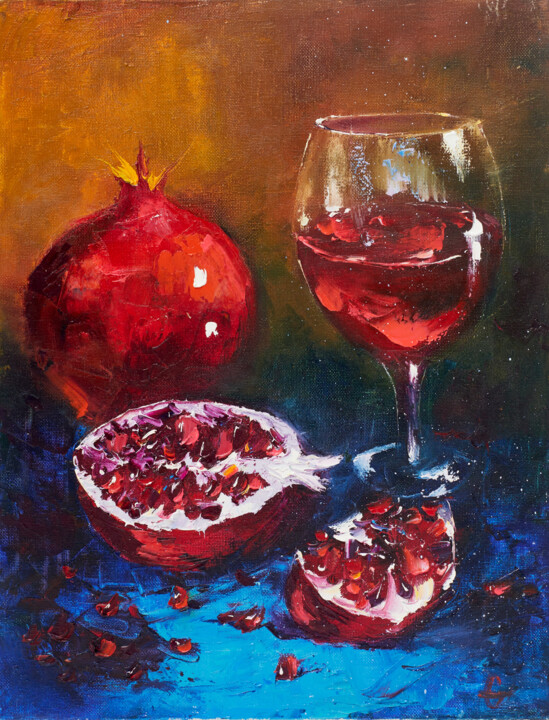 Painting titled "Ripe pomegranate" by Galiya Hami, Original Artwork, Oil