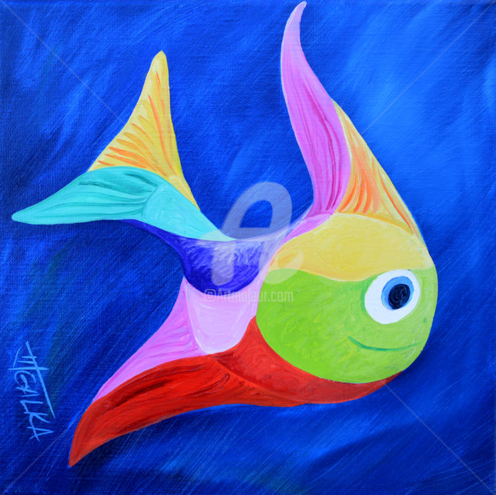 Painting titled "petit poisson" by Galka, Original Artwork, Oil