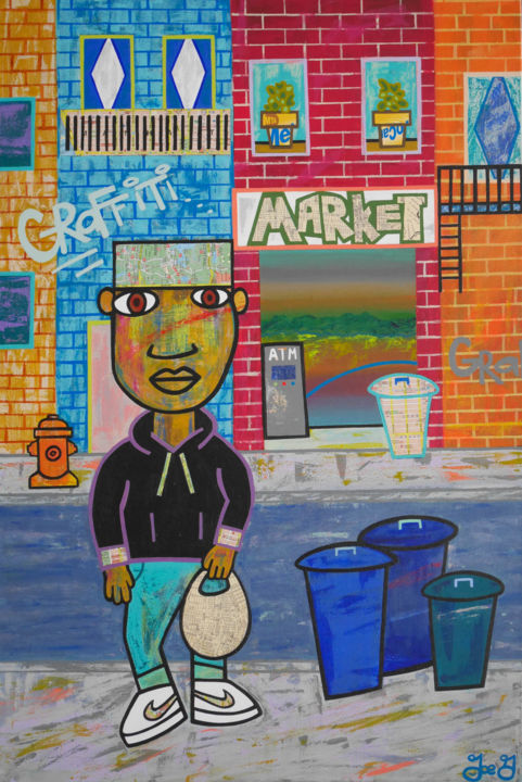 Painting titled "Graffiti Market" by Joe G, Original Art, Acrylic