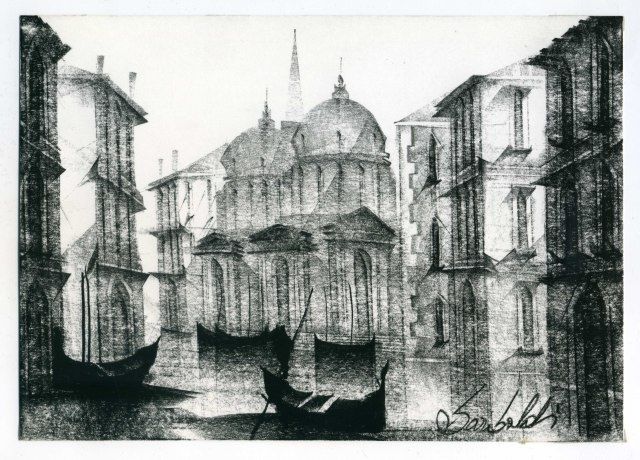 Dessin intitulée "A view of the Canal…" par Maria Teresa Mulatti Garibaldi, Œuvre d'art originale