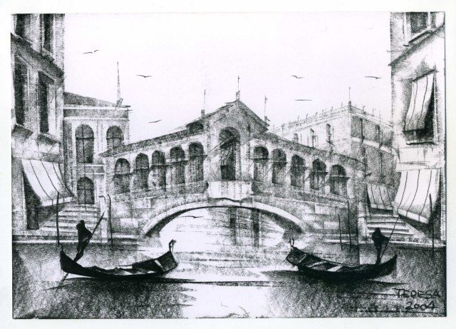 Drawing titled "Ponte di Rialto, Or…" by Maria Teresa Mulatti Garibaldi, Original Artwork