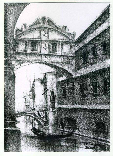 Dessin intitulée "Ponte dei Sospiri,…" par Maria Teresa Mulatti Garibaldi, Œuvre d'art originale