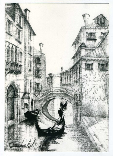 Drawing titled "Canal scene, Origin…" by Maria Teresa Mulatti Garibaldi, Original Artwork