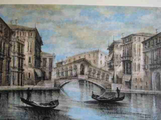 Dessin intitulée "Ponte di Rialto, Or…" par Maria Teresa Mulatti Garibaldi, Œuvre d'art originale