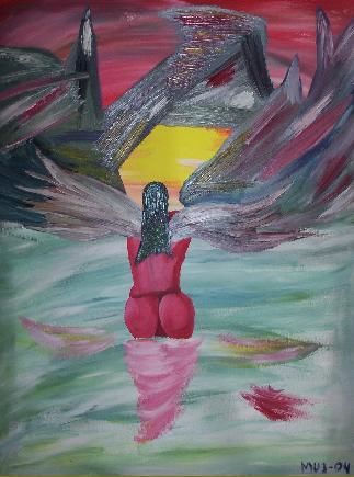 Painting titled "She is in the light" by Michael U Johansson, Original Artwork