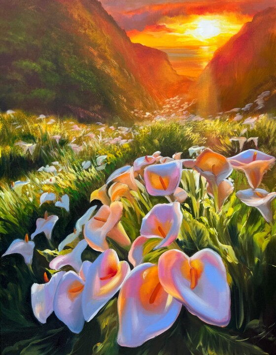 Painting titled "Valley of Calla Lil…" by Olga Bazanova, Original Artwork, Oil