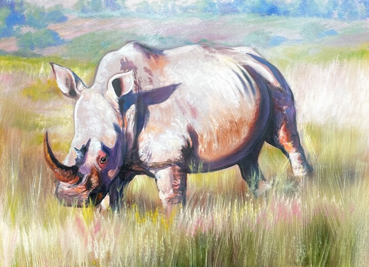Malerei mit dem Titel "Rhinoceros" von Olga Bazanova, Original-Kunstwerk, Öl
