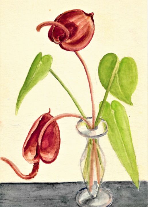Malerei mit dem Titel "Orchidee im Glas" von Gallery Schöneweide, Original-Kunstwerk, Aquarell