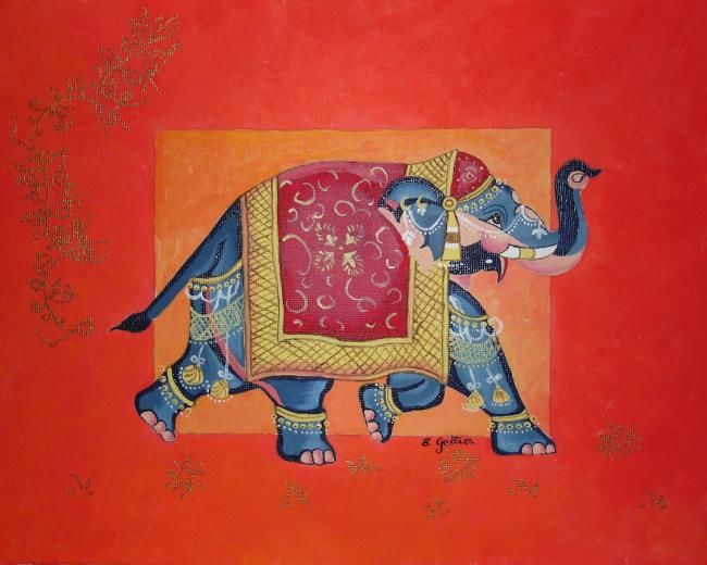 Peinture intitulée "Eléphant" par Stéphanie Gallier, Œuvre d'art originale, Huile
