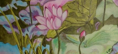 Peinture intitulée "Fleur de lotus" par Stéphanie Gallier, Œuvre d'art originale, Huile