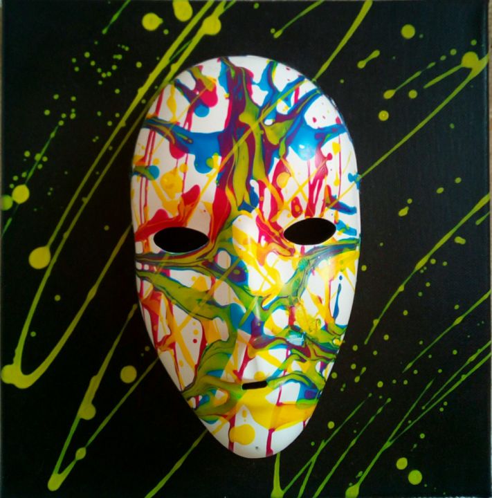 Painting titled "Masque - Euphorie" by Mani, Original Artwork, Acrylic