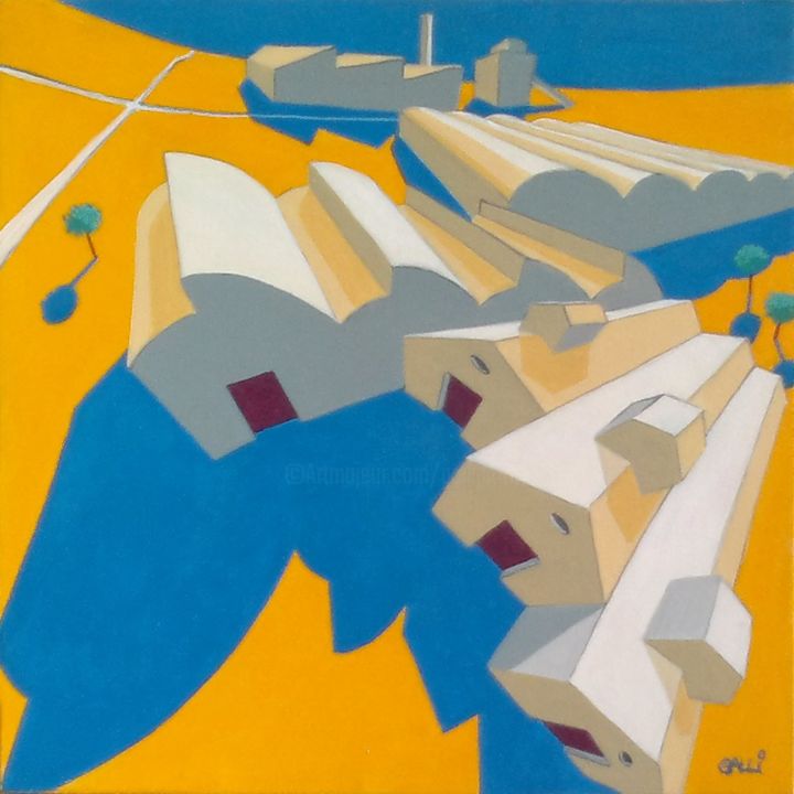 Pittura intitolato "Paesaggio industria…" da Stefano Galli, Opera d'arte originale, Acrilico