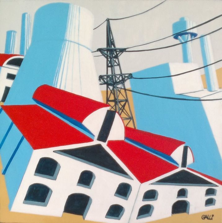 Malerei mit dem Titel "Paesaggio industria…" von Stefano Galli, Original-Kunstwerk, Acryl