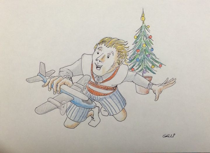 Disegno intitolato "L'aviatore" da Stefano Galli, Opera d'arte originale, Inchiostro