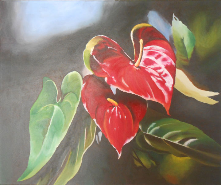Painting titled "Anthurium" by Erika Gallo, Original Artwork, Acrylic