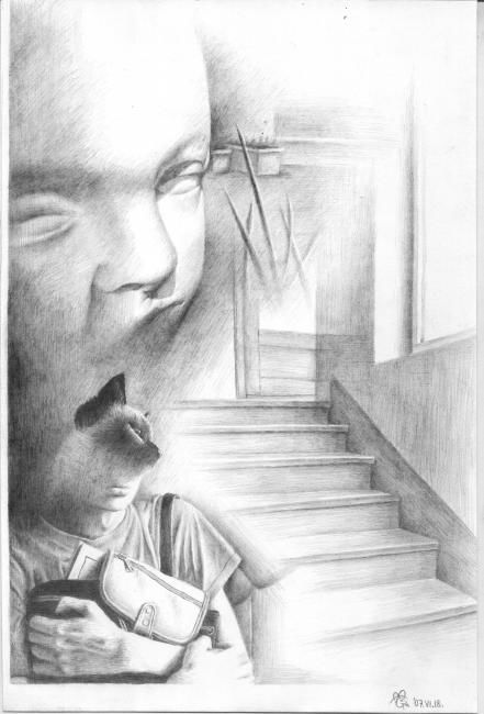 Dibujo titulada "Another stair" por Gallus Balogh, Obra de arte original