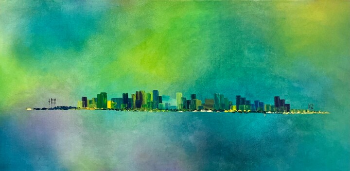 Painting titled "Ville multicolore" by Siga, Original Artwork, Acrylic Mounted on Wood Stretcher frame