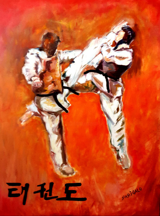 Peinture intitulée "Taekwondo" par Galo Gutiérrez Cevallos, Œuvre d'art originale, Huile