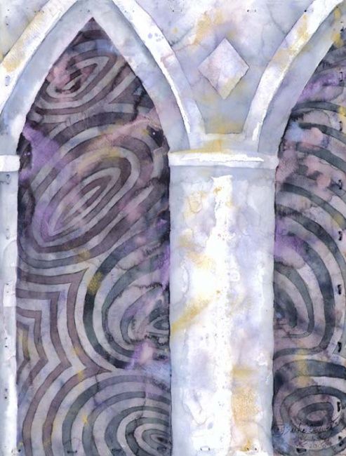 Painting titled ""Cathedral"" by Luke Galutia, Original Artwork, Watercolor