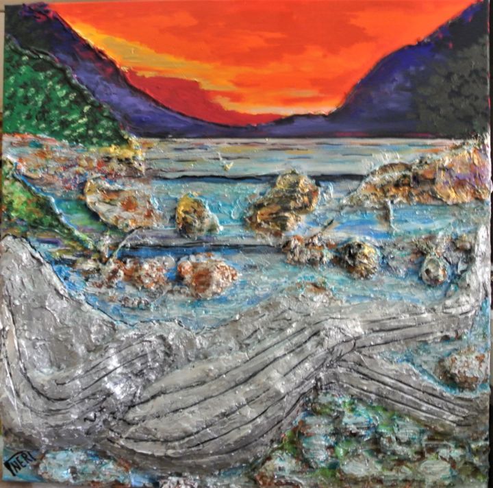 Painting titled "un tronco sul lago" by Vneri, Original Art, Acrylic