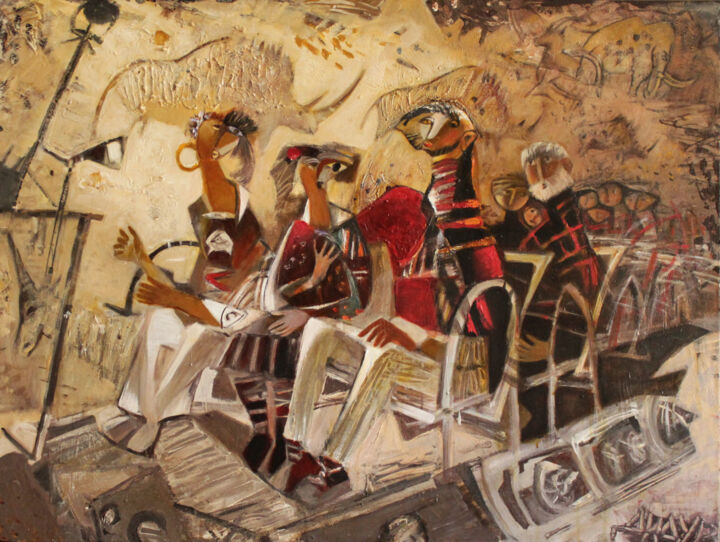 Malerei mit dem Titel "Train in Ruffinyak" von Galya Didur, Original-Kunstwerk, Acryl