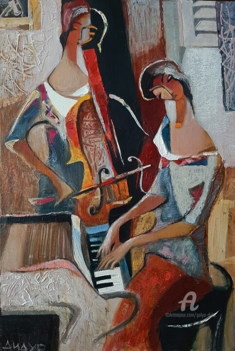 Painting titled "At the piano" by Galya Didur, Original Artwork, Acrylic