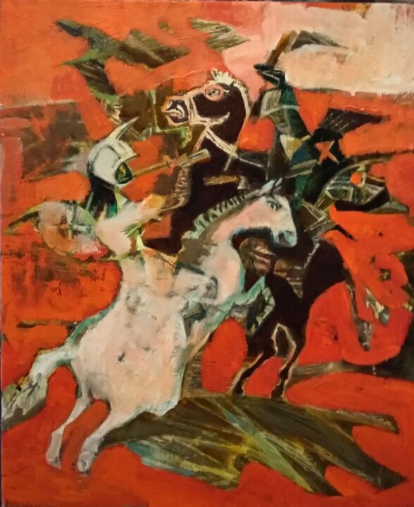 Painting titled "Knight's Tournament" by Galya Didur, Original Artwork, Acrylic