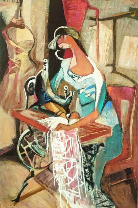 Painting titled "Seamstress" by Galya Didur, Original Artwork, Acrylic