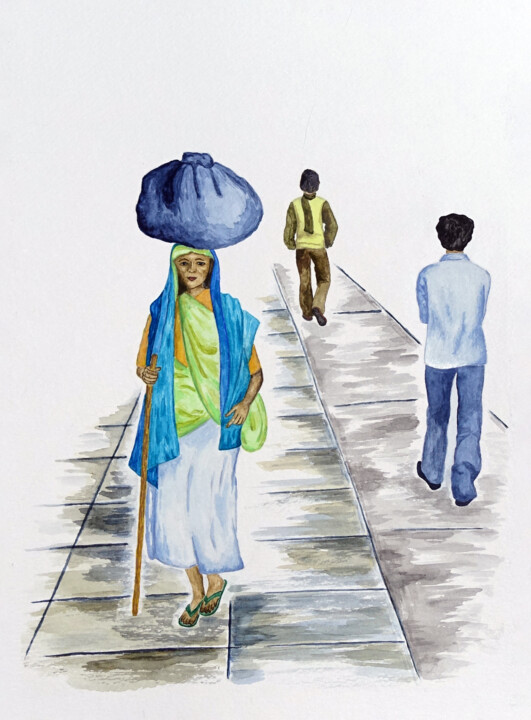 Painting titled "Following One's Own…" by Galyna Maikovych, Original Artwork, Watercolor