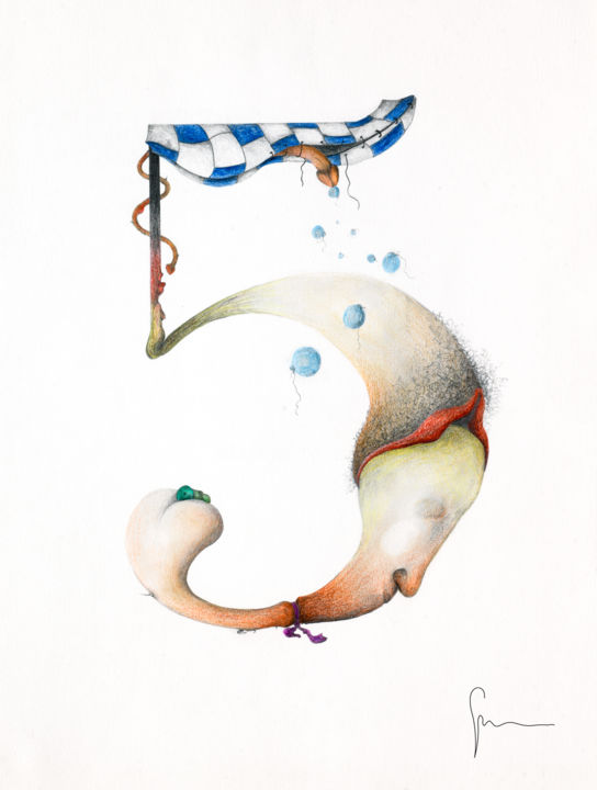 Printmaking titled "CINQUE - Numero ero…" by Artegambasin, Original Artwork, Digital Print