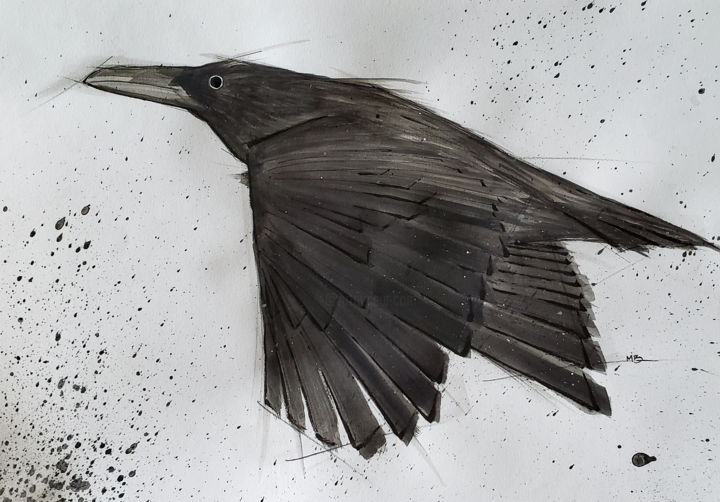 "Raven" başlıklı Tablo Marc Boutin tarafından, Orijinal sanat, Suluboya