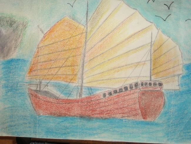 Peinture intitulée "la jonque" par Faccia, Œuvre d'art originale,