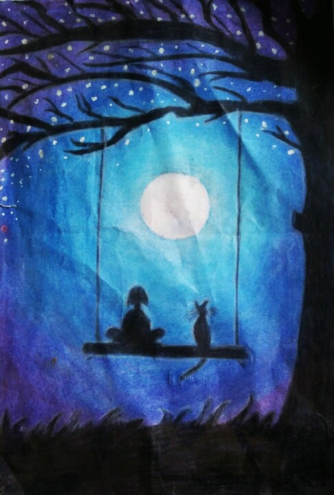 Painting titled "Beautiful moonlight…" by Ganesh, Original Artwork, Oil
