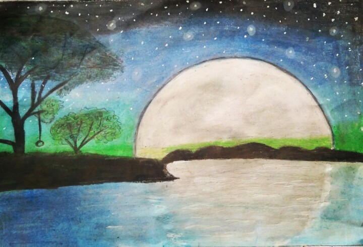 Painting titled "Beautiful moonlight…" by Ganesh, Original Artwork, Oil