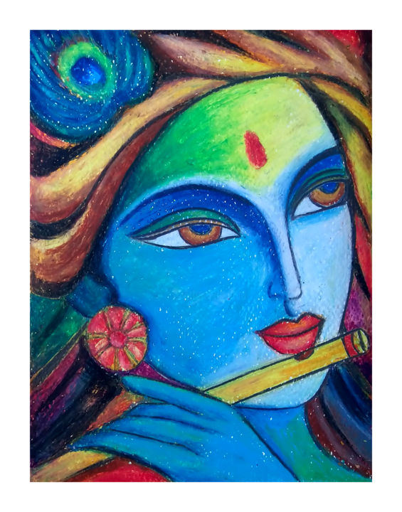 Painting titled "Krishna" by Ganesh Velayudhan, Original Artwork, Pastel