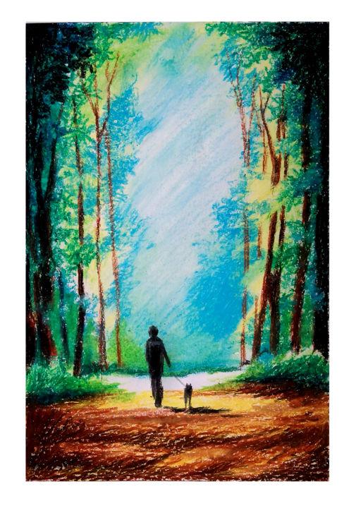 Painting titled "Morning walk" by Ganesh Velayudhan, Original Artwork, Pastel